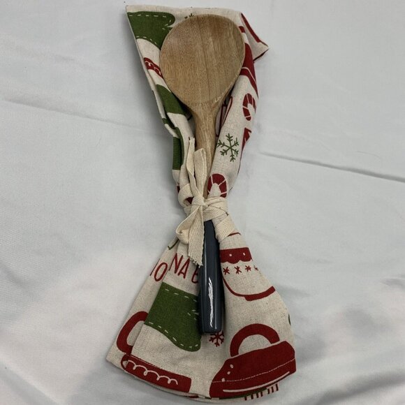 2 Sets Demdaco Holiday Wooden Spoon Bar Towel Red Green Christmas Howl-idays Dog - Picture 2 of 15